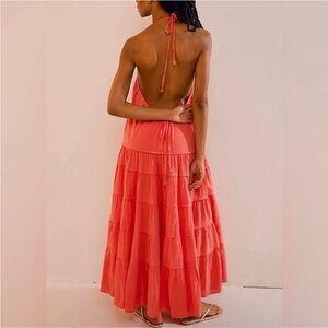 NWOT Free People Somewhere sunny drop waist maxi dress Large in Radiant(coral)